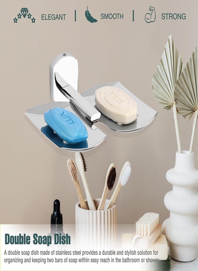 GLOXY Stainless Steel Double Soap Holder for Bathroom, SS202 Soap Dish Stand, Rust-Resistant Soap Tray for Home, Wall-Mounted Soap Stand, Premium Bathroom Accessories & Storage for Organizing - Image 5